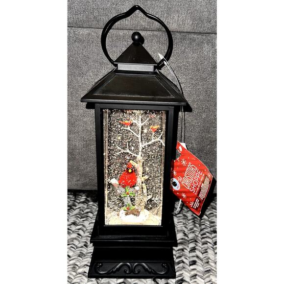 The Christmas Shoppe 11" Cardinals On a Branch Holiday Glitter Lantern Lamp NEW - Picture 1 of 9
